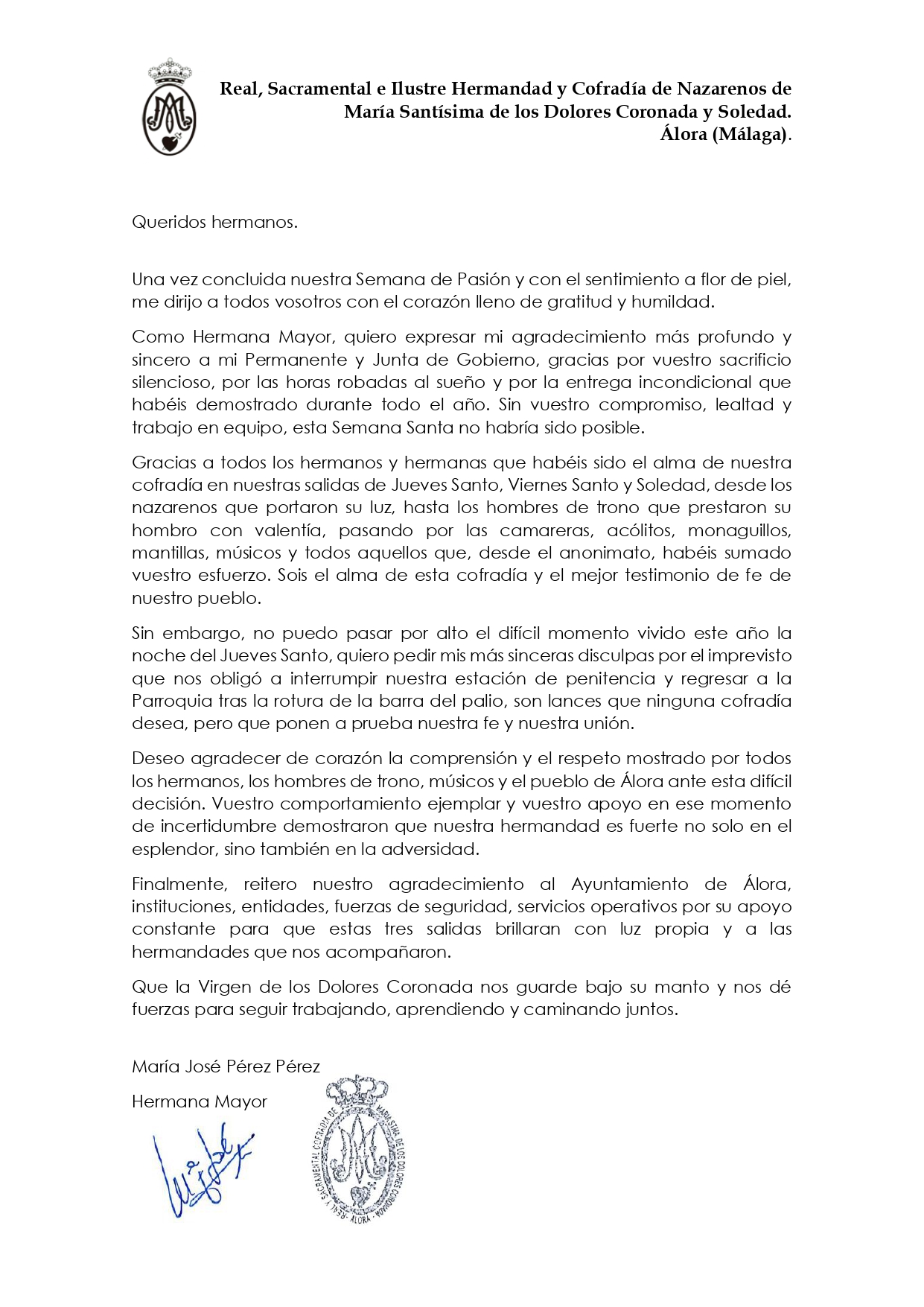 Carta de la Hermana Mayor